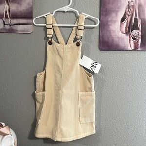 Zara BASIC NATURAL COLOR CORDUROY PINAFORE DRESS 3-4 years new 100% cotton